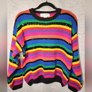 Michelle Stuart Vintage Bright Color's Sequin Long Sleeve Knit Sweater M